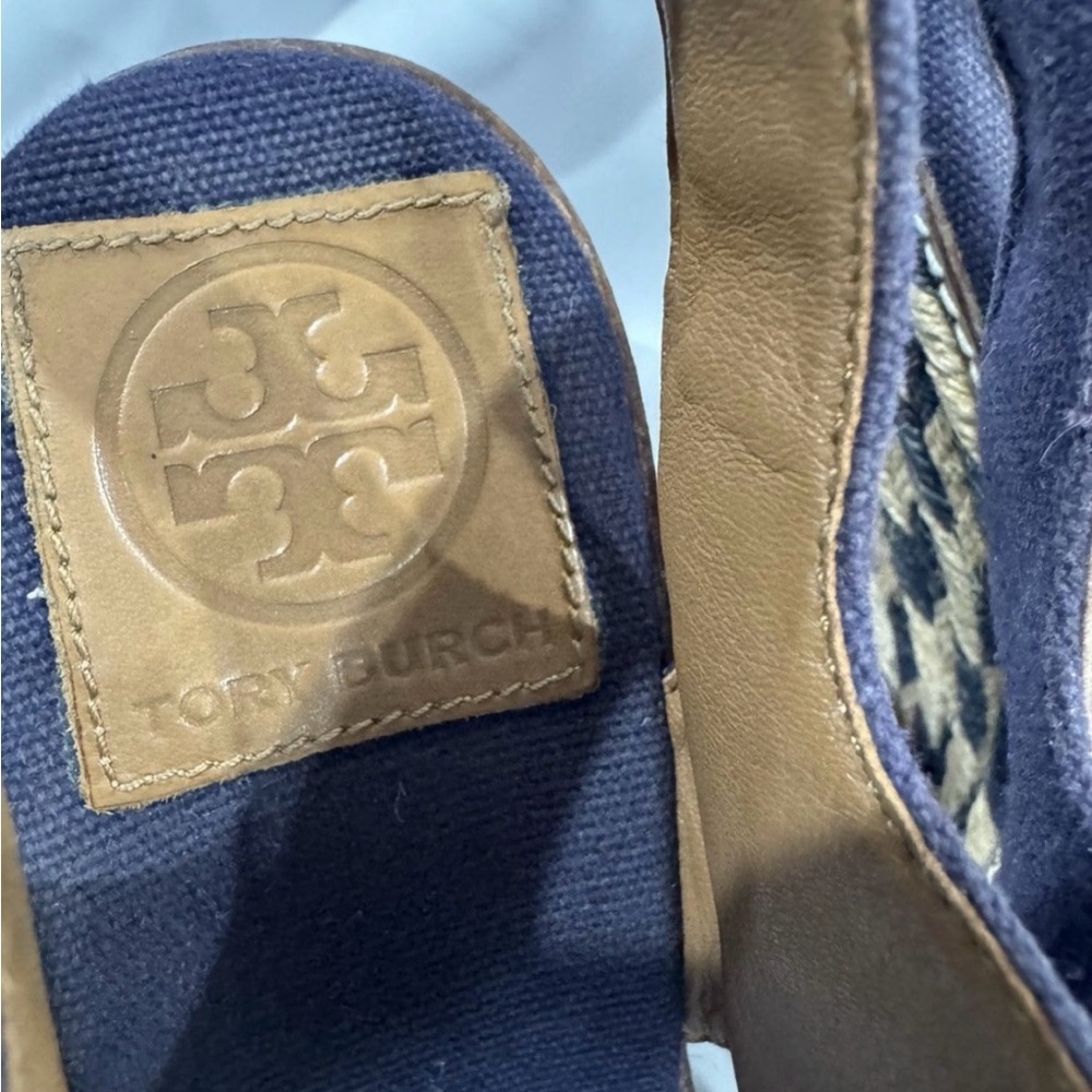 Tory Burch Navy and Tan Espadrille Wedges - Picture 8 of 8